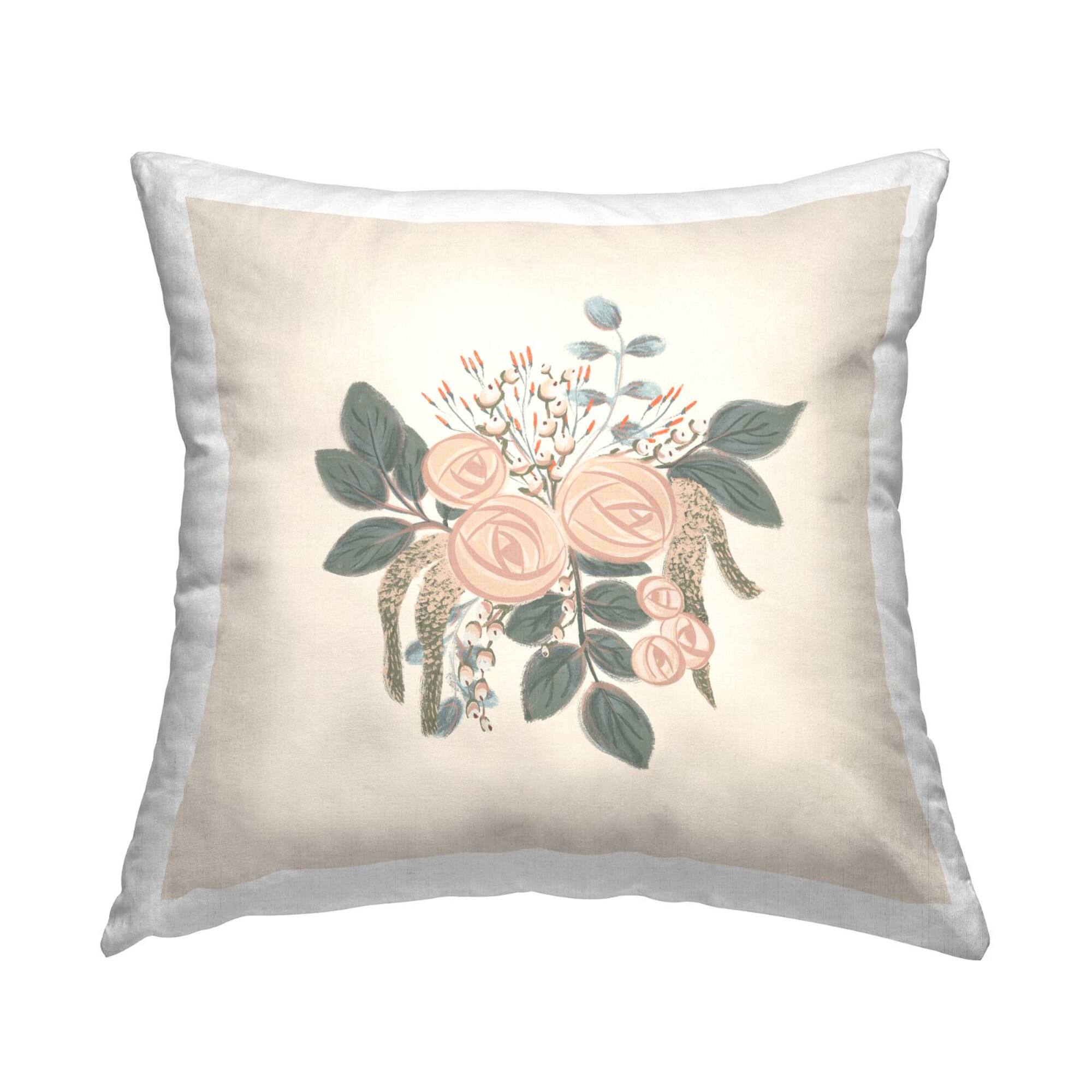 Stupell Industries Dainty Rose Buds Blooming Botanical Flowers Throw Pillow, 18" x 18"